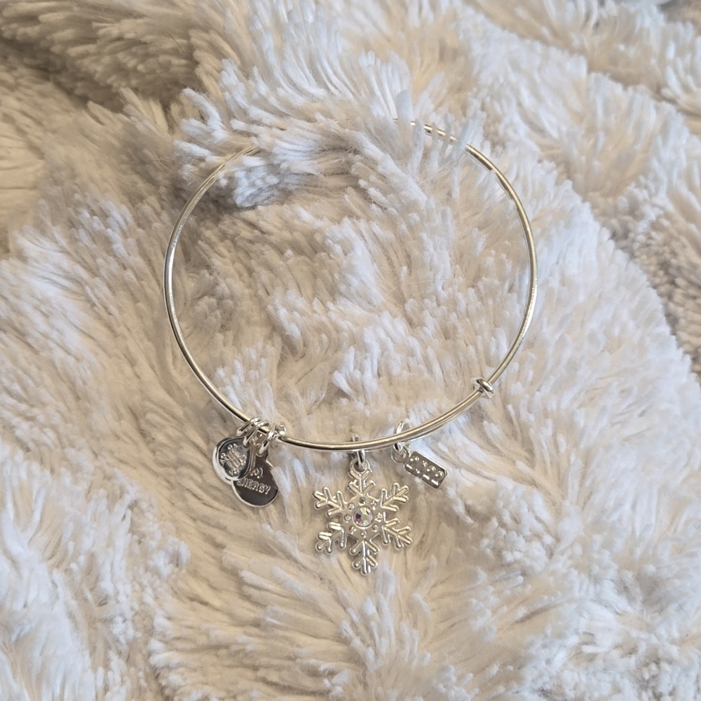 2022 Alex and Ani Silver Crystal Snowflake Bangle Bracelet EUC